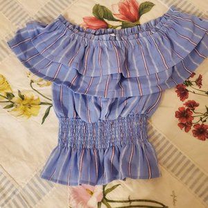 Blue Striped Off-Shoulder Summer Top